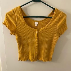 Yellow Button Up Crop